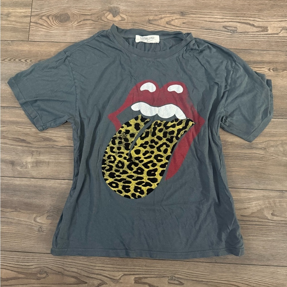 Daydreamer for Free People Rolling Stones Leopard Tongue Graphic Tee XS